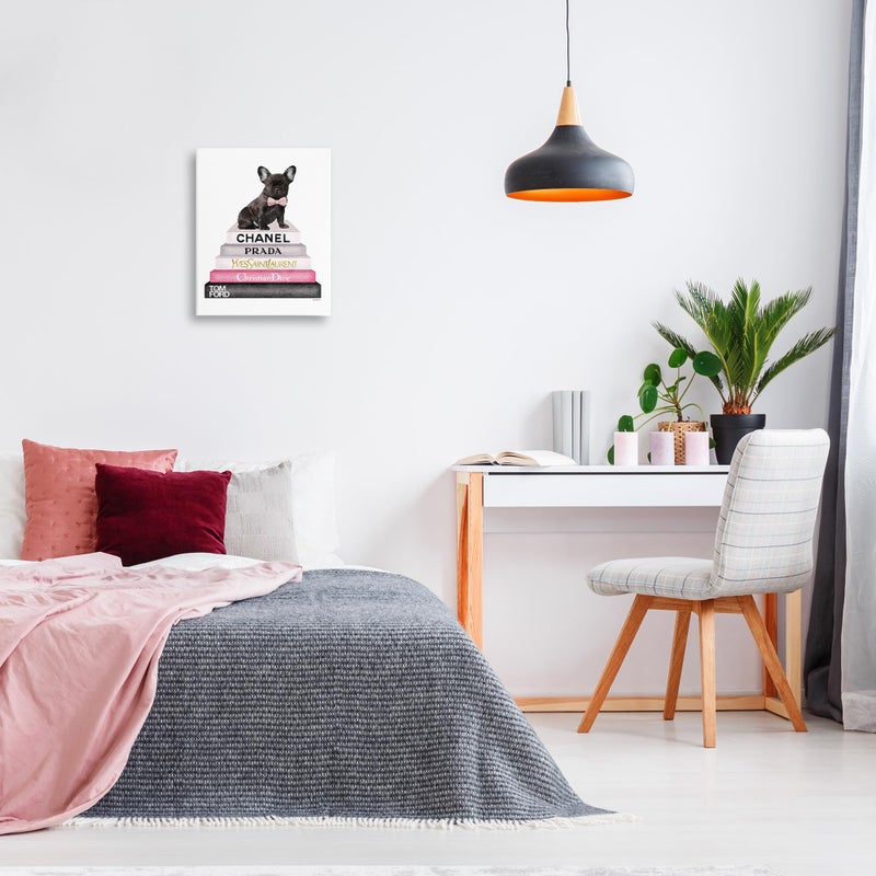 Stupell Industries The Stupell Home Decor Collection Book Stack Fashion French Bulldog Stretched Canvas Wall Art, 16x20, Multicolor - Image 2